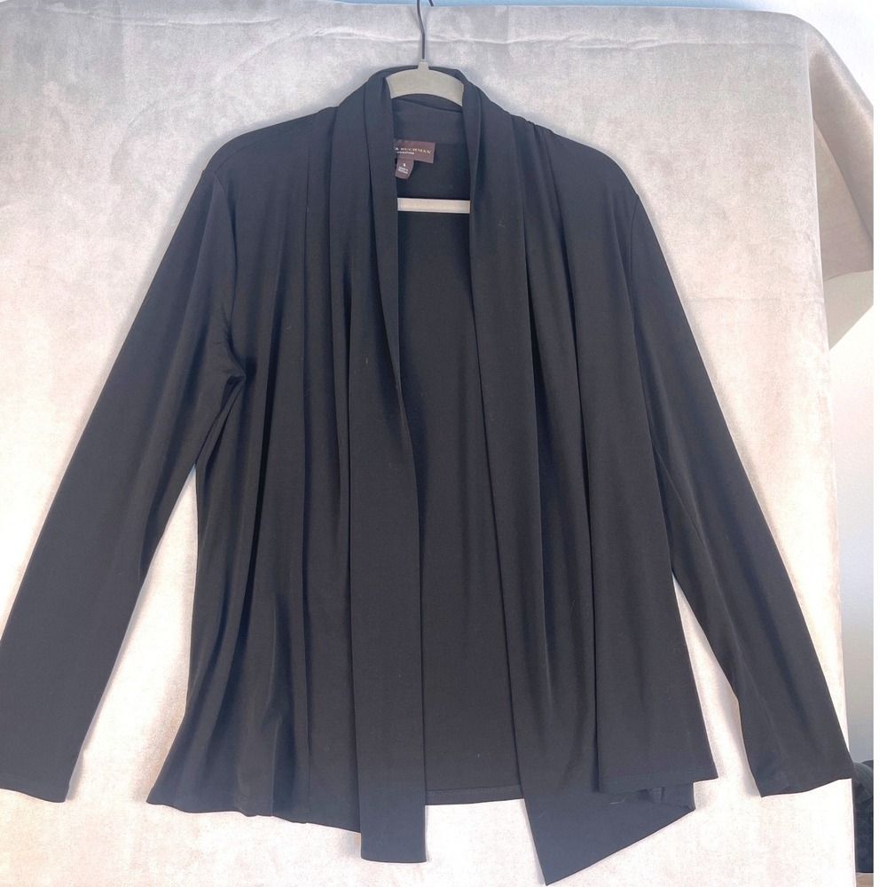 Dana Buchman Signature Black Open Front Draped Shawl Collar Cardigan Small